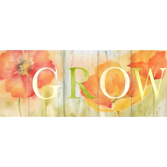 Watercolor Poppy Meadow Grow Sign Poster Print by Cynthia Coulter (10 x 20)