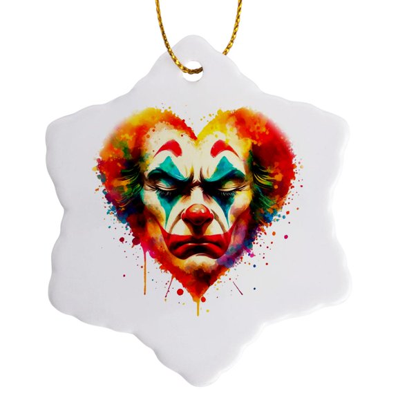 3drose, Watercolor Portrait Illustration of a Sombre Clown, 3 inch Snowflake Porcelain Ornament