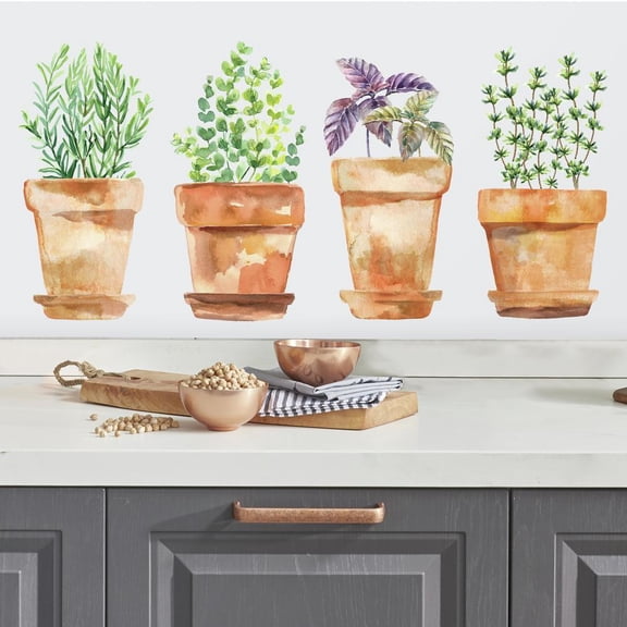 Watercolor Potted Herbs Peel and Stick Wall Decals