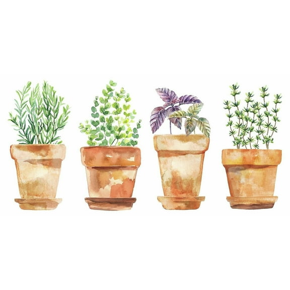 Watercolor Potted Herbs Peel and Stick Wall Decals
