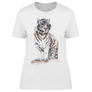 Watercolor Powerful White Tiger T-Shirt Women -Image by Shutterstock, Female 3X-Large