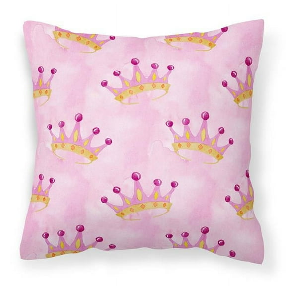 Watercolor Princess Crown on Pink Fabric Decorative Pillow - 18 x 18 in.
