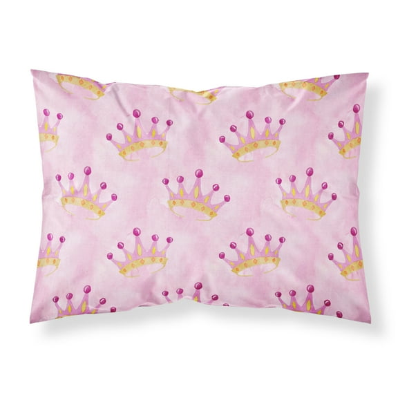 Watercolor Princess Crown on Pink Fabric Standard Pillowcase
