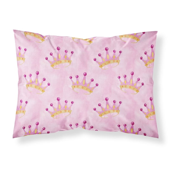 Watercolor Princess Crown on Pink Fabric Standard Pillowcase