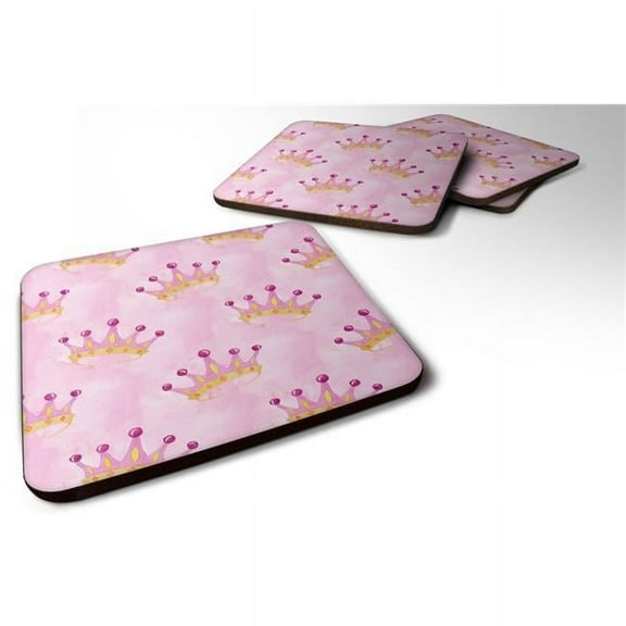 Watercolor Princess Crown on Pink Foam Coaster, Set of 4