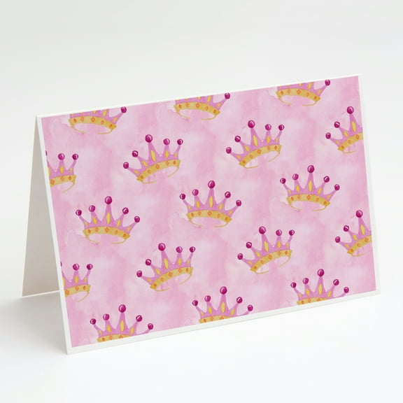 Watercolor Princess Crown on Pink Greeting Cards and Envelopes Pack of 8