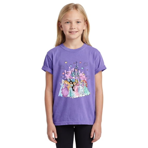 Watercolor Princess Youth Shirt Castle Graphic Print T-Shirt Kids Cotton