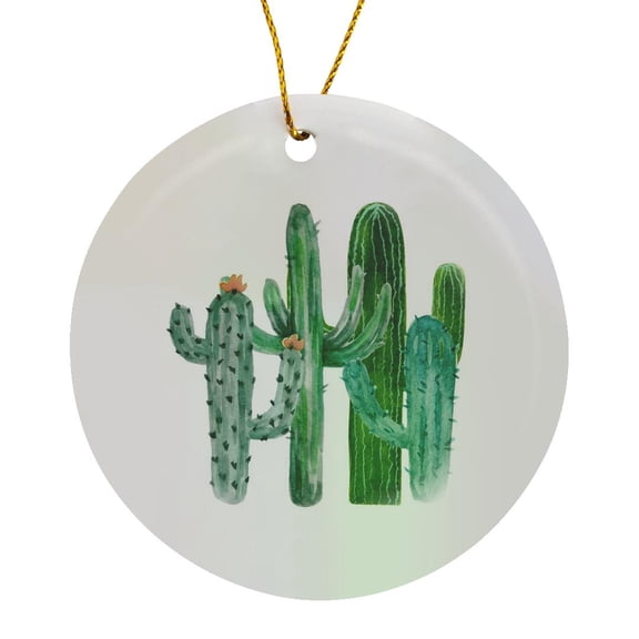 3drose, Watercolor Printed Cactus Design, Circle Porcelain Ornament