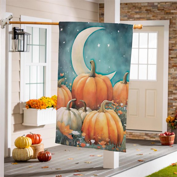 Watercolor Pumpkin Patch Suede House Flag