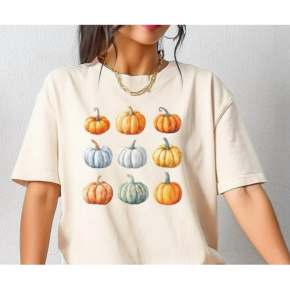 Watercolor Pumpkin T-shirt, Pastel Pumpkin Shirt, Fall Pumpkin Shirt; Plaid Pumpkin Shirt, Autumn Shirt, Pumpkin Applique, Halloween Gift
