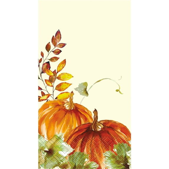 Watercolor Pumpkins Fall Paper Guest Napkins, 7.75 x 4.5 in, 16ct