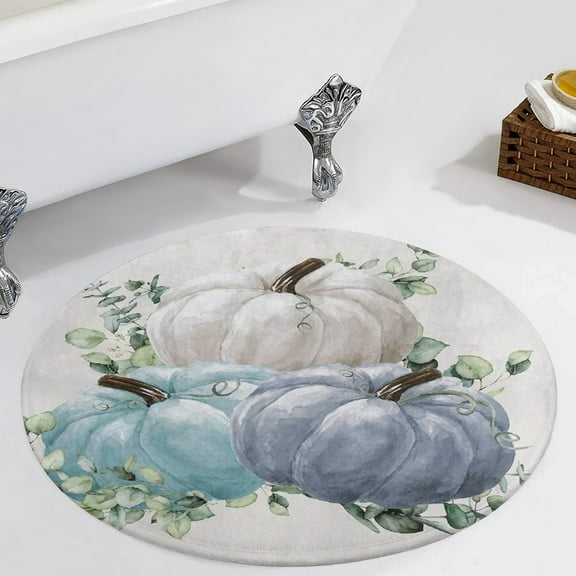 Watercolor Pumpkins White Blue Round Carpet Circle Rug Outdoor Patio Area Rug Washable Large Area Rugs Hallway Room Decor Fitness Mats