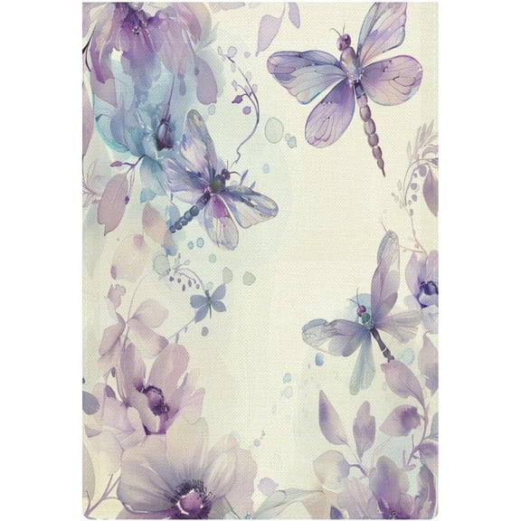 Watercolor Purple Floral Dragonfly Garden Flag, Double Sided, 12 x 18 Inch, Rustic Farmhouse Outdoor Yard Decoration