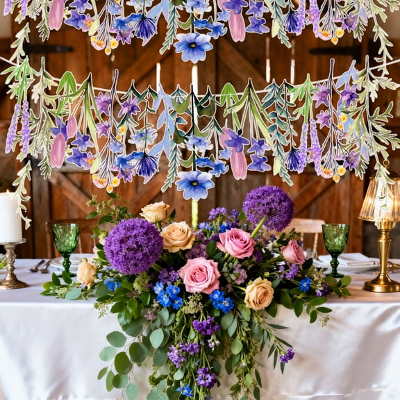 Watercolor Purple Floral Hanging Banner - Romantic Pastoral Style Party Decorations 2-Pack