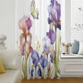 thumbnail image 1 of Watercolor Purple Floral, Semi Sheer Curtains Drapes for Living Room, Bedroom, French Doors Window 45 Inches Long, Flower Leaves Hearb White Rod Pocket Chiffon Curtain Drapery Voile Draperies Panel, 1 of 6