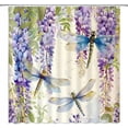 thumbnail image 1 of Watercolor Purple Floral Shower Curtain Lavender Dragonfly Spring Weeping Wisteria Blossom Vine Leaves White Background Women Girl Bathroom Curtain Set Polyester Fabric Hooks 35 X 70 Inch, 1 of 6