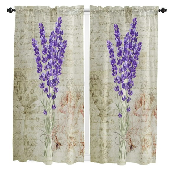 Watercolor Purple Flower Lavender White Curtains in the Bedroom Living Room Hall Window Treatments Kitchen Decoration Drapes