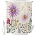 thumbnail image 1 of Watercolor Purple Flowers Fabric Shower Curtain Daisy Leaf Plant Retro Washable Shower Curtains for Bathroom, Waterproof Bath Curtain with Hooks Home Decor 36x72in, 1 of 8