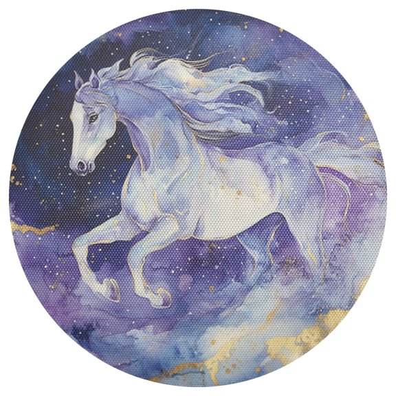 Watercolor Purple Horse Running PVC Round Grid Placemat Table Mat 1 Pc 15.4" x 15.4"