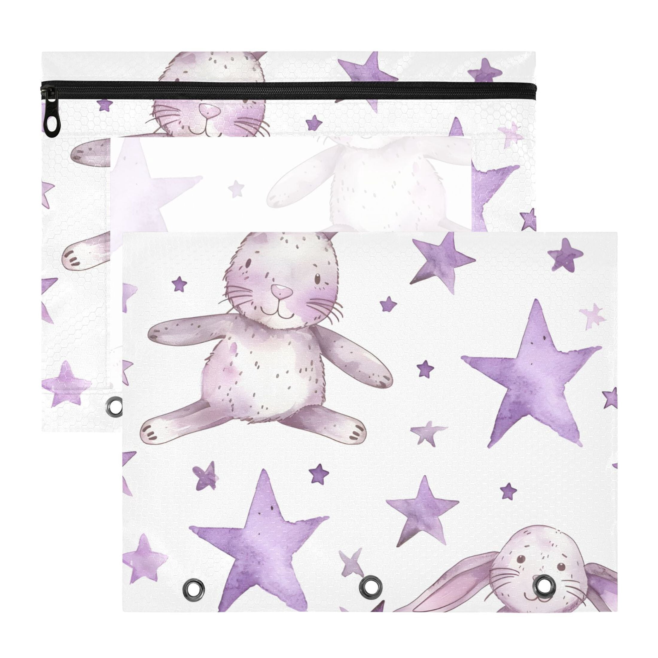 Watercolor Purple Rabbits and Stars 3-Ring Binder Pouches A4 Size ...
