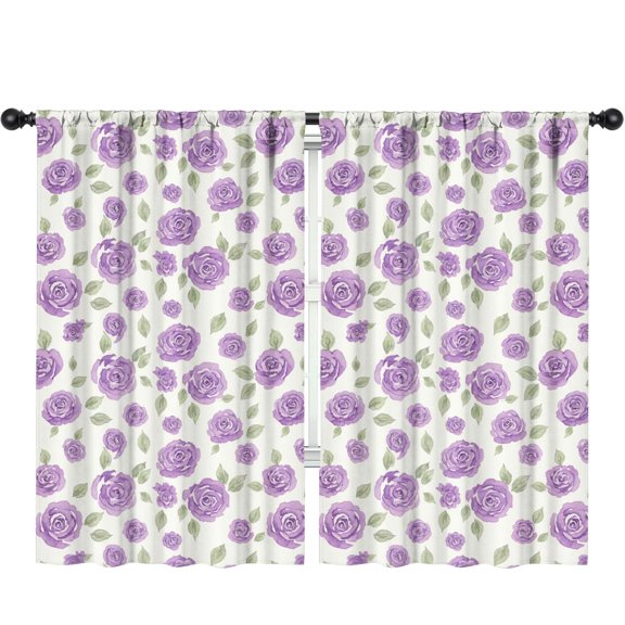 Watercolor Purple Rose Curtains, Window Treatments for Window Decor, Polyester Soft Draping, Suitable for Kids Rooms, Adults, Reading ,52x84in