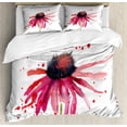 thumbnail image 1 of Watercolor Queen Size Duvet Cover Set, Summer Wildflower Blowing in the Wind Red Spotted Background Nature Inspired, Decorative 3 Piece Bedding Set with 2 Pillow Shams, Pink Black, by Ambesonne, 1 of 3
