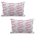 thumbnail image 1 of Watercolor Quilted Pillowcover Set of 2, Flamingos in Many Colors Hand Drawn Bird Exotic Animals Illustration, Standard Queen Size Pillow Cover Bedroom, 30" x 20", Pale Blue Salmon Pink, by Ambesonne, 1 of 1