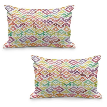 Watercolor Quilted Pillowcover Set of 2, Ornamental Pattern Twisted Lines Geometric Boho Design, Standard Queen Size Pillow Cover for Bedroom, 36" x 20", Multicolor, by Ambesonne