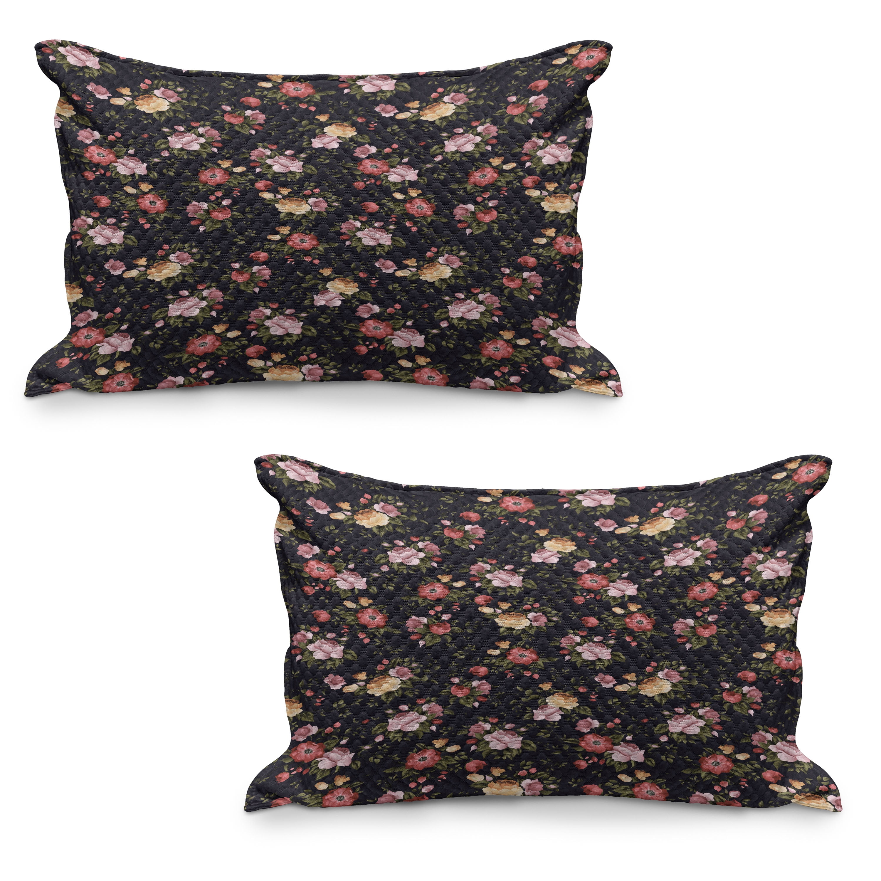 Watercolor Quilted Pillowcover Set of 2, Victorian Romantic Garden with