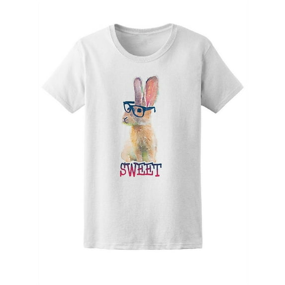 Watercolor Rabbit Cute Graphic T-Shirt Women -Image by Shutterstock, Female Small