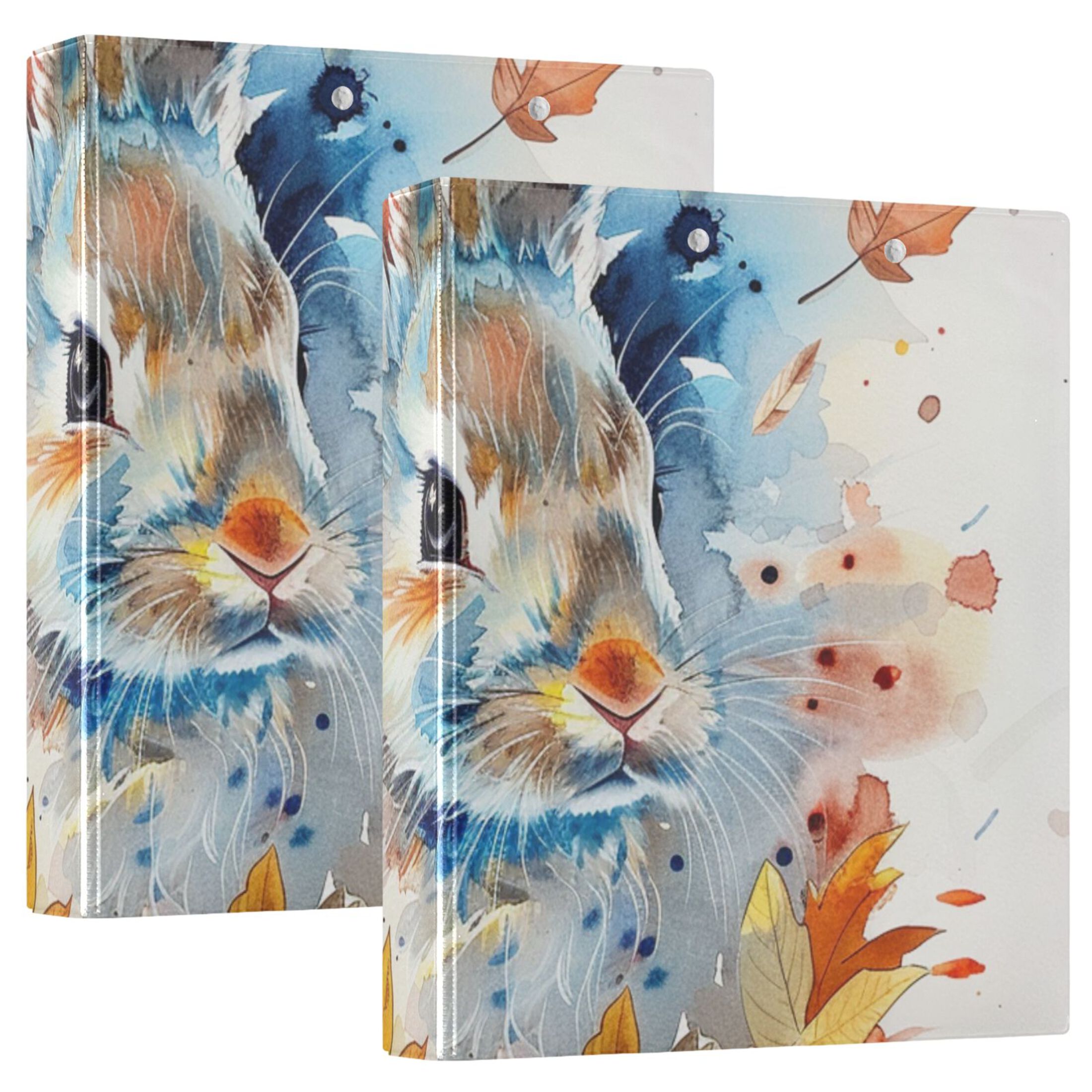 Watercolor Rabbit Leaves 3 Ring Binders 1.5 inch Hardcover File Folders ...