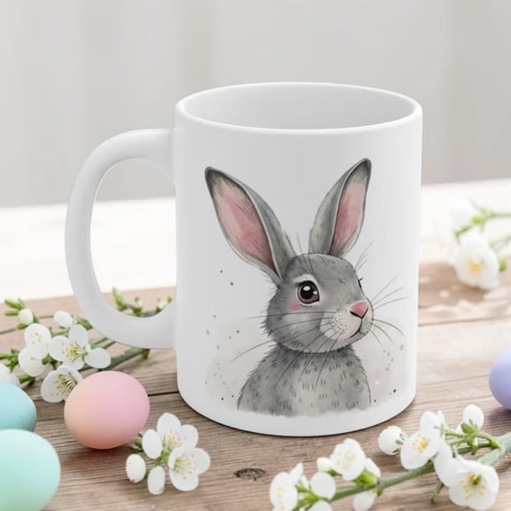 Watercolor Rabbit Mug, Whimsil Bunny Art Drinkware, Easter Coffee Cup.jpg