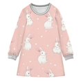 thumbnail image 1 of Watercolor Rabbit Pattern Girls'long-sleeved dress Thickened A-dress Warm Dress Basic Shirt Party Dresses, 1 of 2