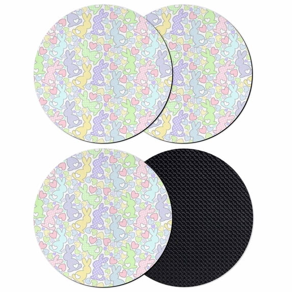 Watercolor Rabbits Coasters Set of 4, Absorbent Coasters for Drinks, Spring Easter Love Rabbits Polka Dots Coaster for Desk Coffee Table Protection, Home Decor House Warming Gifts 4"