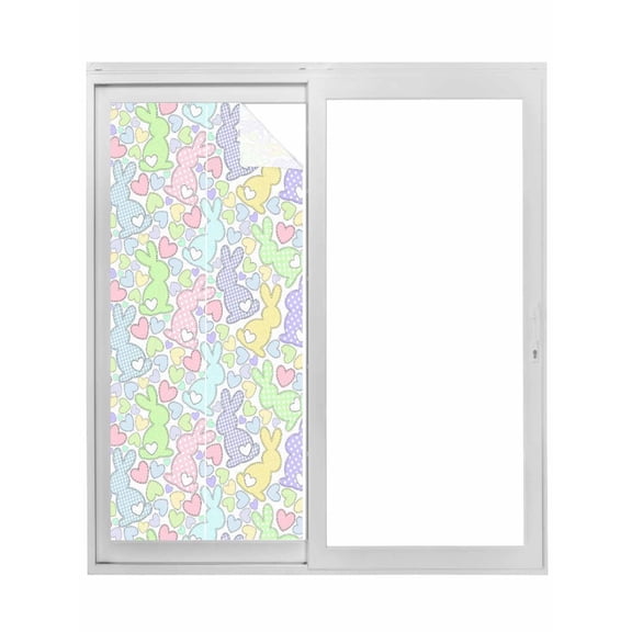 Watercolor Rabbits Window Privacy Film, Spring Easter Love Rabbits Polka Dots Static Cling UV Sun Blocking Tint Film Heat Control Windows Films for Bedroom Bathroom, Window Stickers 29.5"x78.7"
