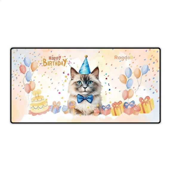 Watercolor Ragdoll Happy Birthday Celebration Balloons Gift Party Desk Mat Full Keyboard Mouse Pad Cat Lover Kitten Owner Gifts Idea Large Mousepad - 00028