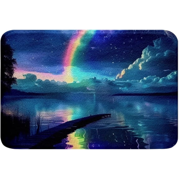 Watercolor Rainbow Bathroom Rug Polar Light Nature Bath Mat Purple Blue Glitter Floor Mat 16" x 24"