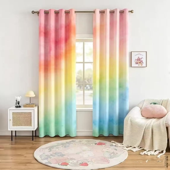 DaShan Rainbow Ombre Blackout Window Curtains for Living Room,Pink Orange Thermal Insulated Grommet Drapes,52x84 Inch,Set of 2