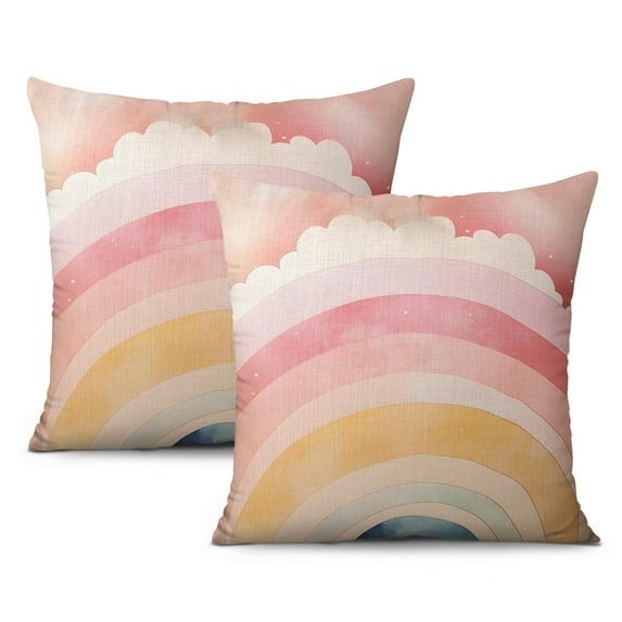Watercolor Rainbow Colorful Throw Pillow Covers 18 X 18 Inch, Set Of 2, Linen Study Sofa Cushion Cover Indoor Living Room Home Decor