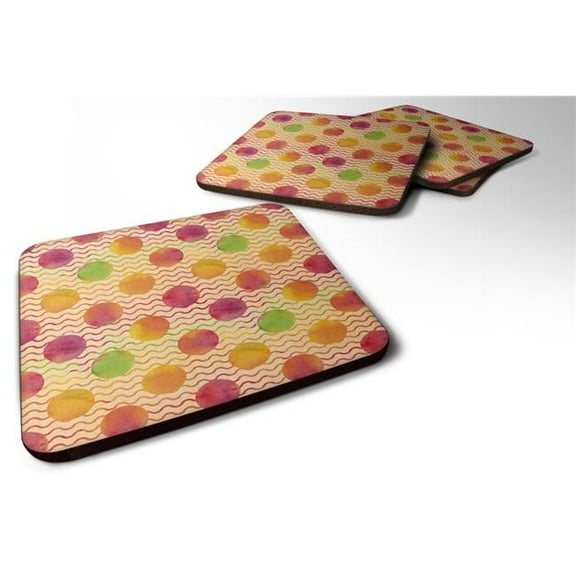 Watercolor Rainbow Dots & Sqiggles Foam Coaster, Set of 4
