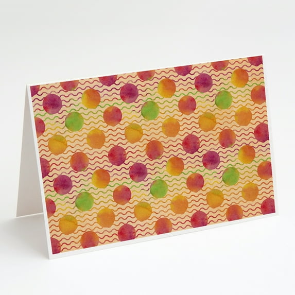 Watercolor Rainbow Dots and Sqiggles Greeting Cards and Envelopes Pack of 8