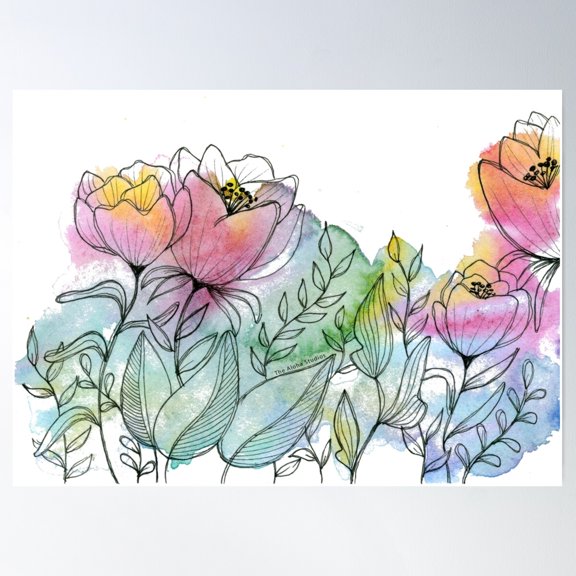 Watercolor Rainbow Flowers, By Thealohastudios Poster Wall Art, Modern Wall Decor For Living Room Bedroom, 8x12 UNFRAMED