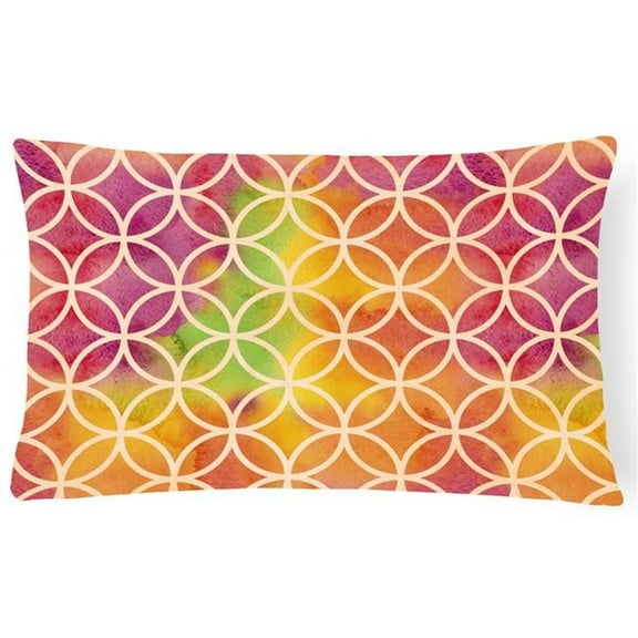 Watercolor Rainbow Geometric Circles Canvas Fabric Decorative Pillow - 12 x 16 in.