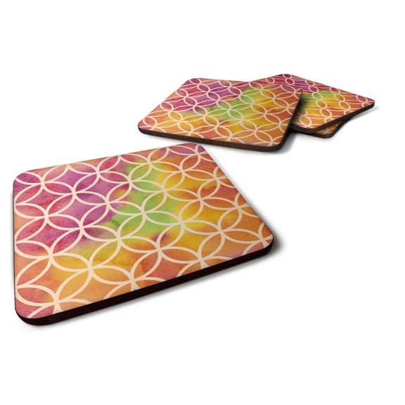 Watercolor Rainbow Geometric Circles Foam Coaster Set of 4