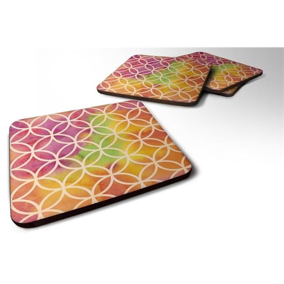 Watercolor Rainbow Geometric Circles Foam Coaster
