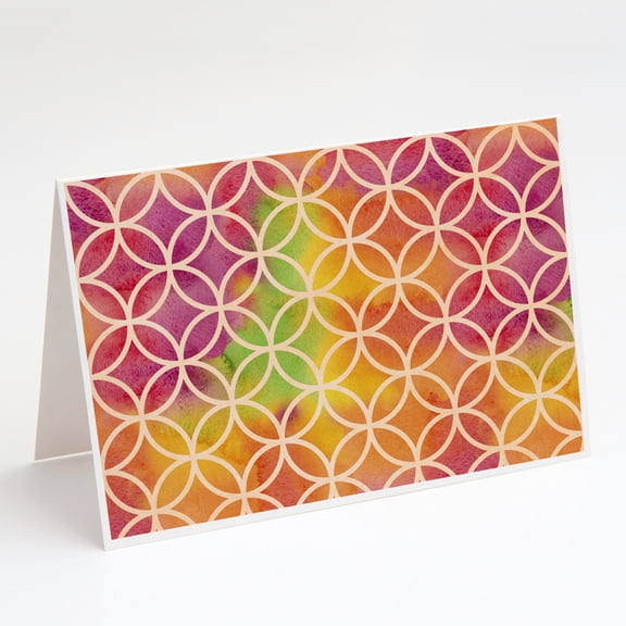 Watercolor Rainbow Geometric Circles Greeting Cards and Envelopes Pack of 8