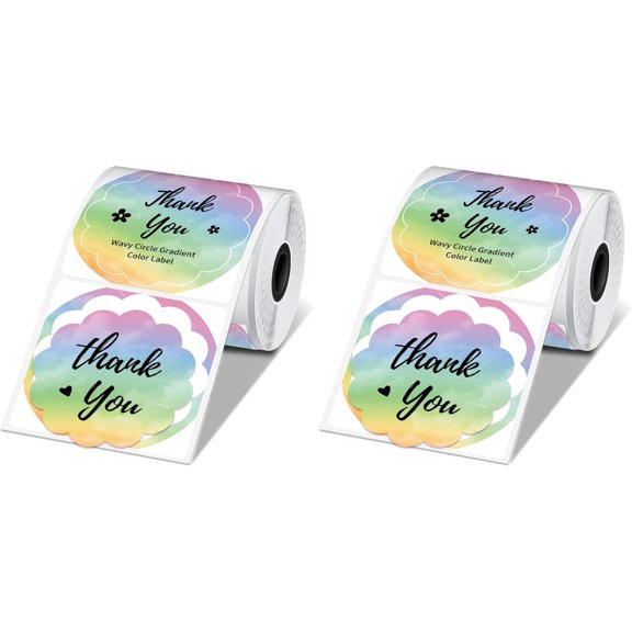 Watercolor Rainbow Gradient Scalloped Thank You Label Stickers Self Adhesive Wavy Edge Thank You Tags for Small Shop Gift Box Envelope Package Sealing Decorations