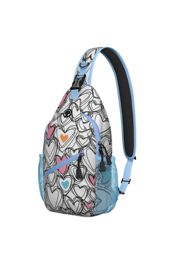 Watercolor Rainbow Gradient Travel Daypack Geometric Abstract Sling Bag Lightweight Durable Chest Backpack for Biking, Hiking, Casual Urban Use