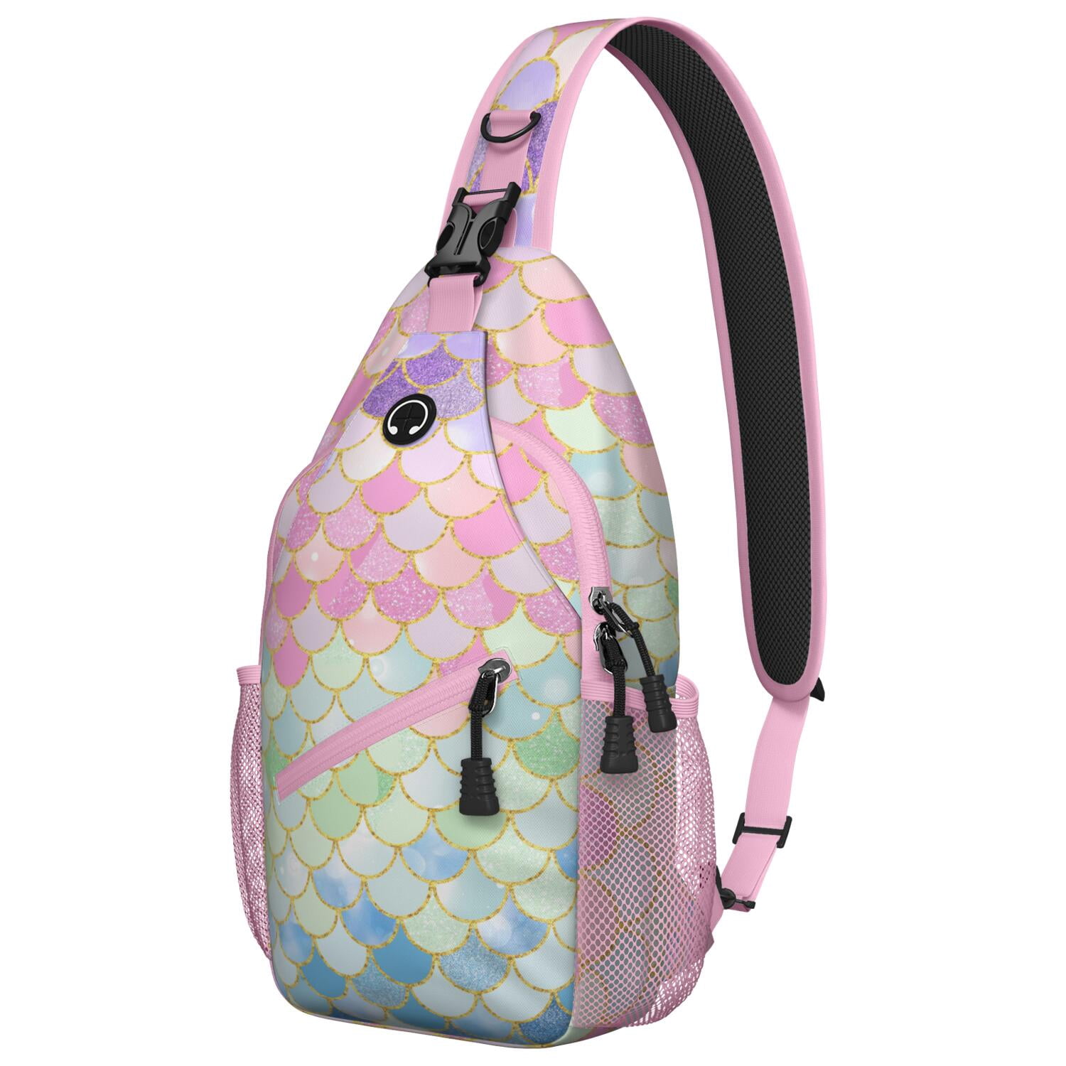 Watercolor Rainbow Gradient Travel Daypack Geometric Abstract Sling Bag Lightweight Durable Chest Backpack for Biking, Hiking, Casual Urban Use
