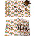 thumbnail image 1 of Watercolor Rainbow Placemats Set of 4, Washable Woven Burlap Cloth Fabric Placemat for Square/Rectangle/Round/Oval Dining Table, Easy Clean Place Mats for Toddlers, Kids Geometric Stripes Love Heart, 1 of 1